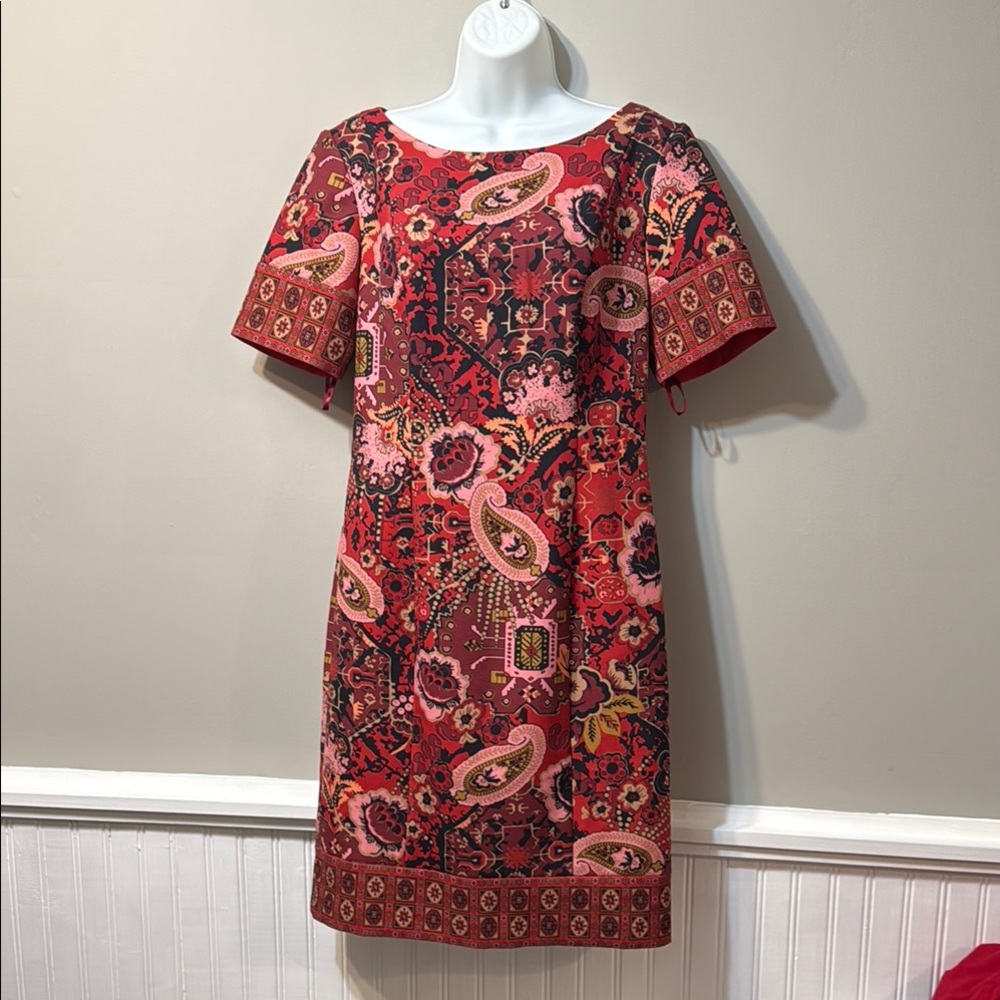 Talbots Red Sheath Dress Short Sleeve Crew Neck